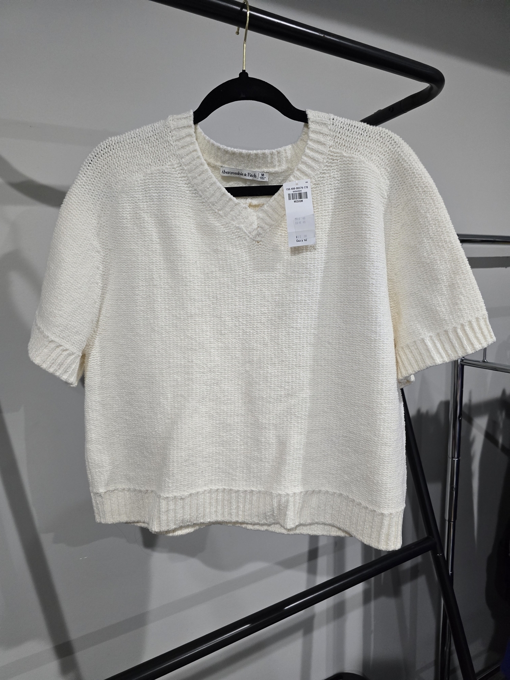 Abercrombie & Fitch Cream Short-Sleeve Knit Sweater Top